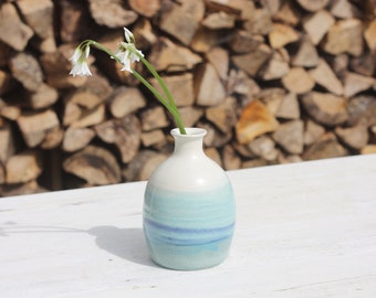 Bottle Vase in Seascape Glazes Blue and White Pottery