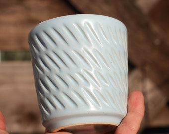 350ml 12 oz Carved Handle free Mug Pale Blue Turquoise glazed handmade pottery ceramic cup beaker