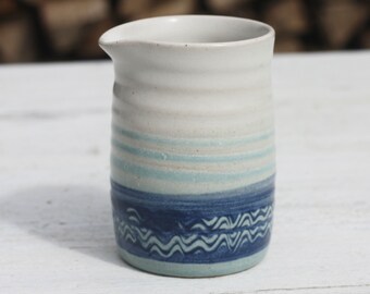 150ml Milk Jug in White and Turquoise Blue glazes