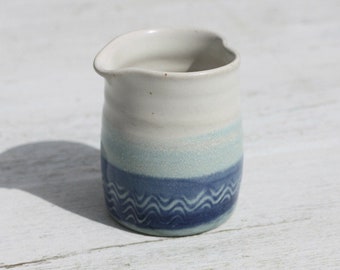 70ml Heart Shaped Milk Jug in Blue and  White waves glaze