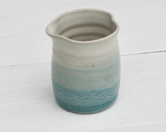 100ml Heart Shaped Milk Jug in White and Turquoise Blue glazes