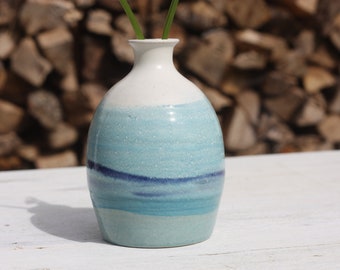 Bottle Vase in Seascape Glazes Blue and White Pottery