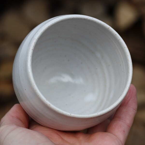Small White Pottery Salt Pig and Bamboo Spoon