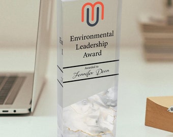 Custom Award Plaque Corporate Trophy Award - Company Anniversary Employee Awards Ceremony, Clear Glass Trophy