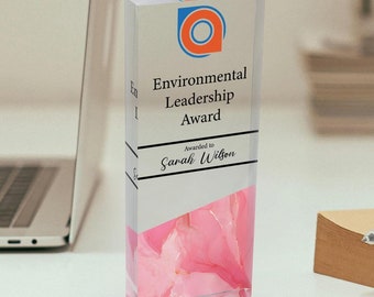 Personalized Corporate Trophy Award, Anniversary Company Memorial Plaque, Custom Engraved Elegant Crystal Award, Clear Glass Trophy