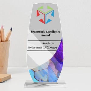 Personalized Corporate Trophy Award, Company Memorial Plaque, Custom Engraved Crystal Award, Clear Glass Trophy