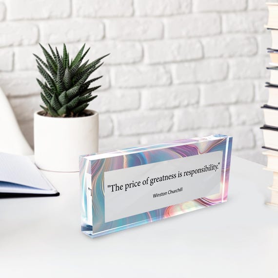 CUSTOM Quote Desk Plate, Personalised Inspirational Sign Plaque, Acrylic Block, Famous Saying Gift, Motivational Quotes, Mindfulness Gift