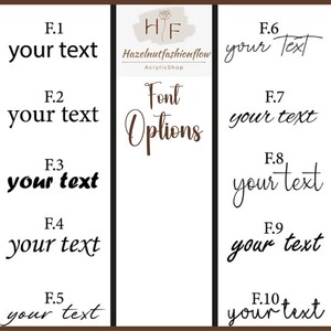 K&ouml;nnte beinhalten: Eine Grafik mit 10 verschiedenen Schriftarten f&uuml;r Text. Die Schriftarten sind mit F.1 bis F.10 beschriftet. Der Text im Bild lautet "your text".