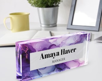 Custom Watercolor Floral Acrylic Name Plate | Acrylic Name Plates for Desks | Office Name Plate Sign | Nurse Gift | Teacher Gift | Mom Gift