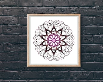 Printable Amethyst Mandala Wall Art or Crystal Grid Print Digital Download Gemstone Set of 11 Boho Decor