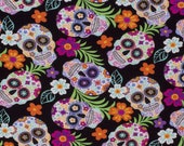 Sugar Skulls Tropical Flowers 100 percent Cotton Fabric Fast Shipping By The Yard Ships Fast 1 4 Yard 1 2 Yard 3 4 Yard 1 Yard