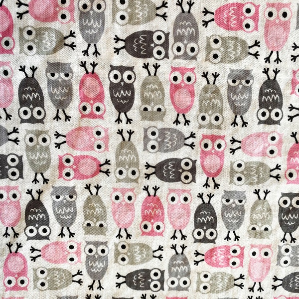 Pink and Gray Owl Cotton Fabric By The Yard for Quilts and Craft DYI | 1/2 Yard