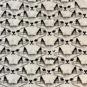 108 Inch WIDE BACK Meow Cat Whiskers Black & White Quilt Cotton Fabric By The Yard | 1/2 Yard | 1 Yard | Fast Shipping