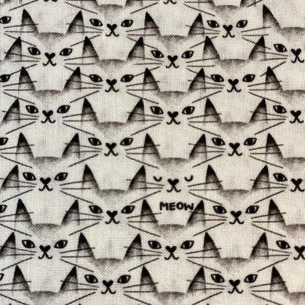 Meow Cat Whiskers Black and White Quilt Cotton Fat Quarter Ships Fast