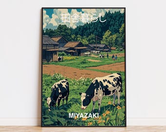 Studio Ghibli Inspired Cow Print: Japanese Ukiyo-e Wall Art