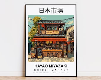 Studio Ghibli Japanese Market Print: Hayao Miyazaki Inspired Ukiyo-e Art