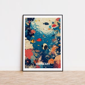 Studio Ghibli inspiriert Druck, Illustrierte Fische, Hayao Miyazaki, Marine Poster, Ukiyo-e Wandkunst, Ghibli Geschenk, Unterwasser Kunst, Anime Fisch