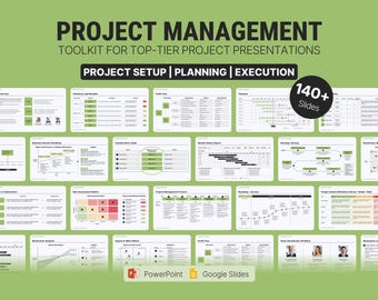 Project Management PowerPoint Template | Editable Slides, Timeline, Gantt, KPI (Digital Download)