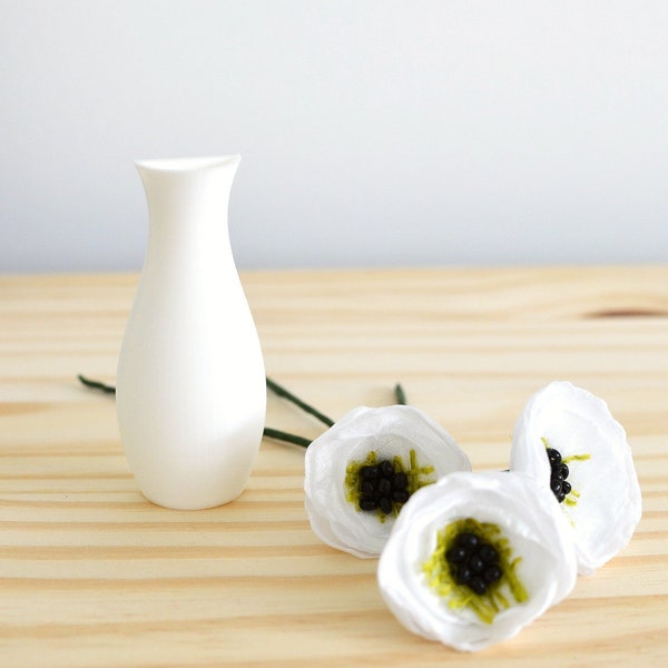 Soliflore, aimant de réfrigérateur, décor de bureau, cadeau pour la mère, vase imprimé en 3D avec des fleurs en tissu, aimant fleur, vase de fleurs magnétiques-blanc