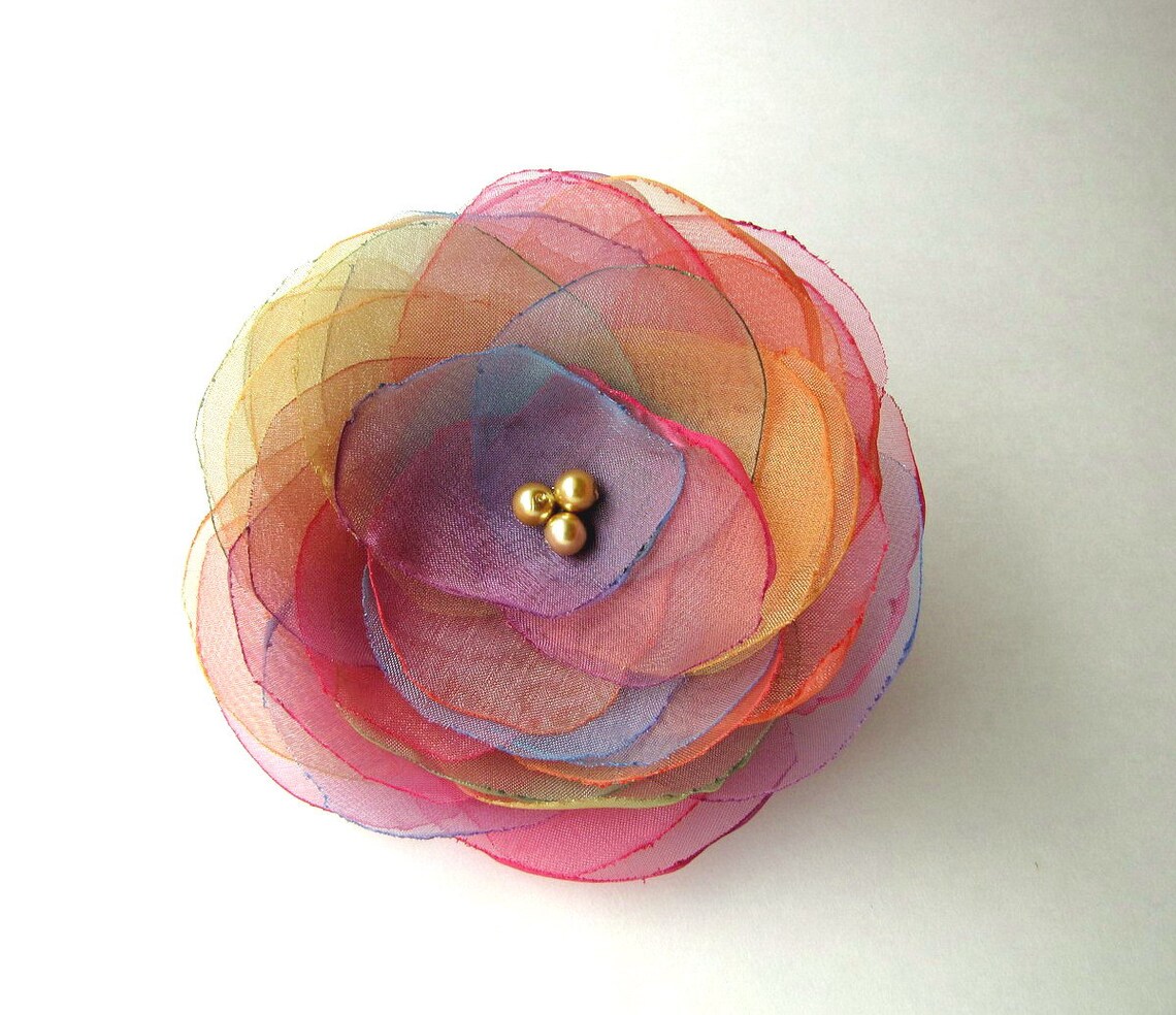 Handmade Organza Flower Brooch Fabric Flower Floral Etsy
