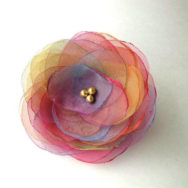 Handmade organza flower brooch, fabric flower, floral accessory, flower brooch, organza flower brooch - RAINBOW BLOSSOM