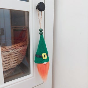 St Patricks Day gnome ornament, gift topper, home decor, tree ornament, St Paddys ornament, Irish gnome toy, office decor GINGER 1 pcs image 4