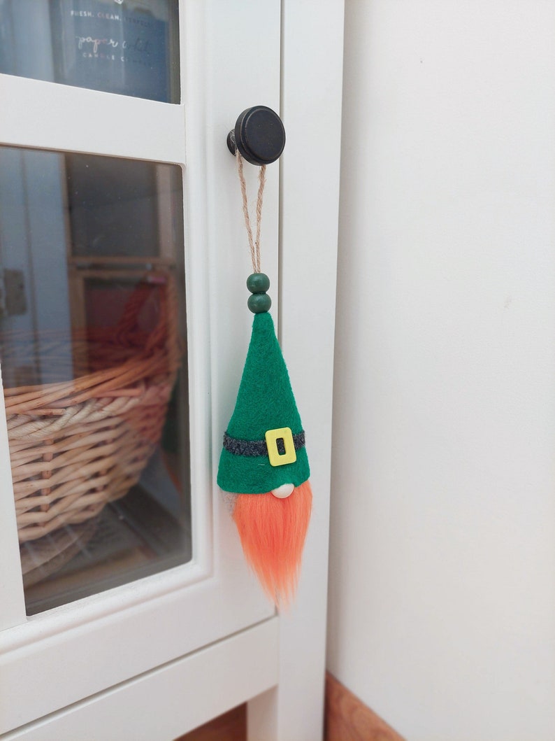 St Patricks Day gnome ornament, gift topper, home decor, tree ornament, St Paddys ornament, Irish gnome toy, office decor GINGER 1 pcs image 4