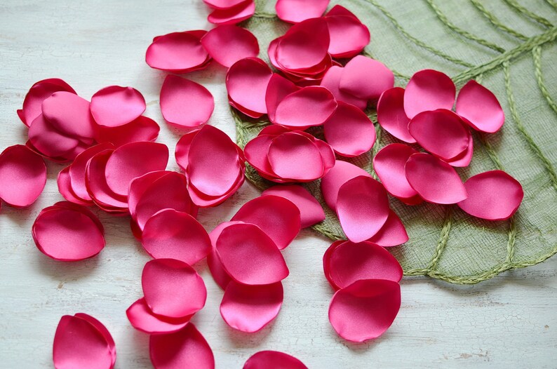 Satin leaf appliques, rose petals, fabric embellishment, fabric petals, wedding scatter petals, silk petals bulk 50pcs FUCHSIA PINK SATIN image 5