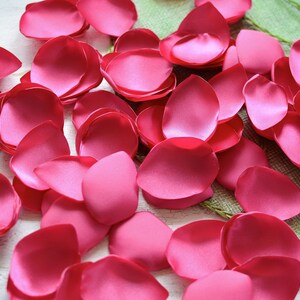 Satin leaf appliques, rose petals, fabric embellishment, fabric petals, wedding scatter petals, silk petals bulk 50pcs FUCHSIA PINK SATIN image 2