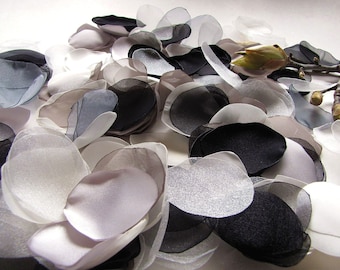 Fabric leaf appliques mix, Satin organza sheer voile leaves, Mixed fabric petals  (100pcs)- PILE OF LEAVES (Black, Gray, Ivory)