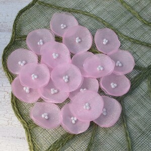 Organza flowers, sew on flower appliques, fabric flowers, fabric appliques for wedding crafts 20pcs MINI PINK image 4