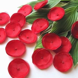 Handmade fabric appliques- Satin organza sew on flower embellishments (15 pcs)- RED ROSES