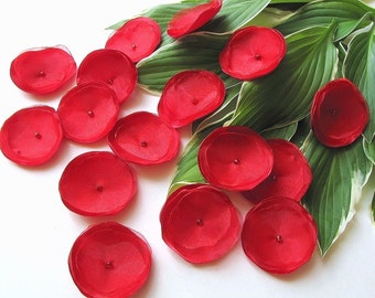 Handmade fabric appliques- Satin organza sew on flower embellishments (15 pcs)- RED ROSES