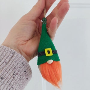 St Patricks Day gnome ornament, gift topper, home decor, tree ornament, St Paddys ornament, Irish gnome toy, office decor GINGER 1 pcs image 2