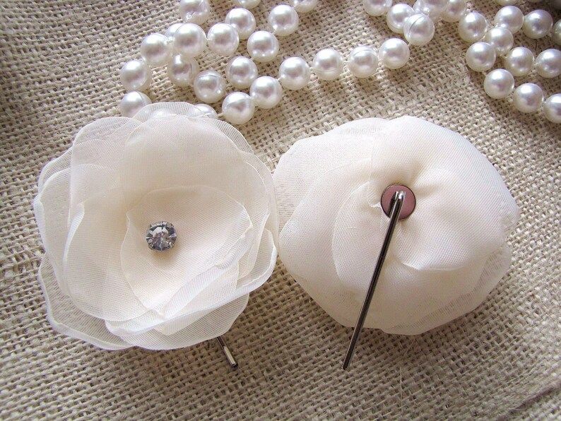 Bridal Hair Pins With Handmade Sheer Voile Fabric Flowers set Etsy