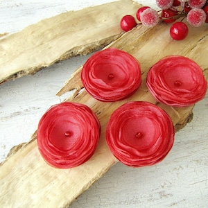 Tiny and Thick- Handmade satin organza sew on flower appliques, floral embellishments for DIY crafts, fabric flowers (4pcs)- CORAL BLOSSOMS