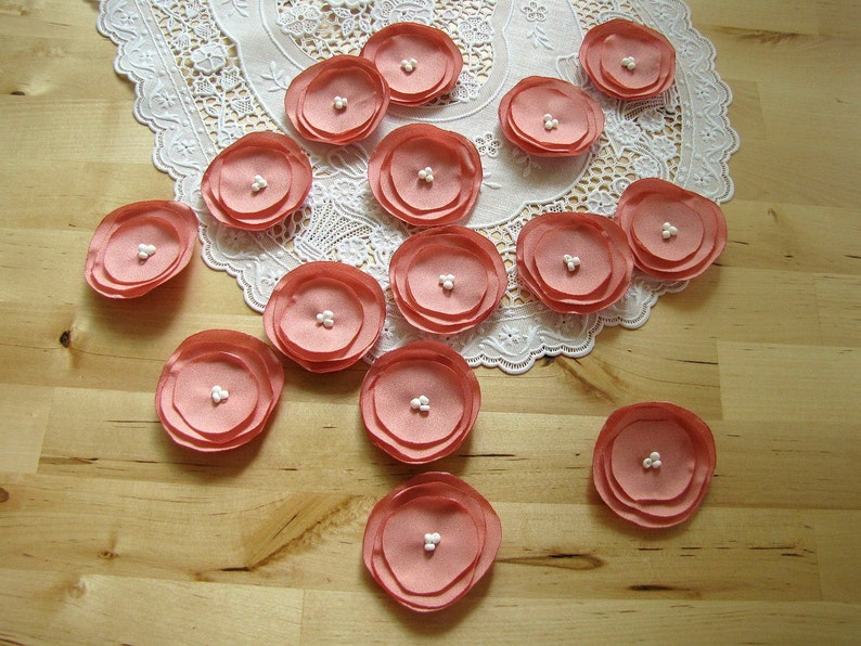 Fabric appliques, sew on flower embellishments, crepe fabric flowers for crafts, handmade bouquet supplies 15 pcs BLUSH PINK POPPIES image 3