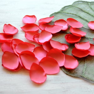 Rose petals, fabric embellishments, fabric petals, wedding scatter petals, silk petals bulk, satin teardrop petals (50pcs)- PINK CORAL SATIN