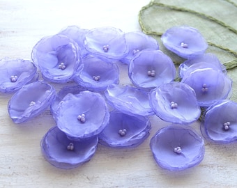 Adornos florales de tela de organza hechos a mano, suministros florales para manualidades (15 piezas) - FLORES LILAS