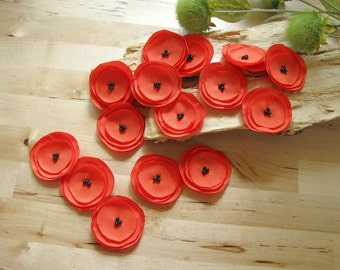 Fabric appliques, sew on flower embellishments, crepe fabric flowers for crafts, wedding bouquet supplies (15 pcs)- TANGERINE ORANGE POPPIES