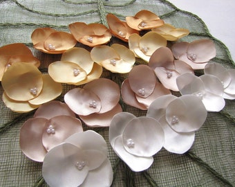 Hydrangea Blossoms-Handmade satin sew on flower appliques (20 pcs)- YELLOW MEADOW (Ivory- Champagne- Buttercream Yellow- Gold)