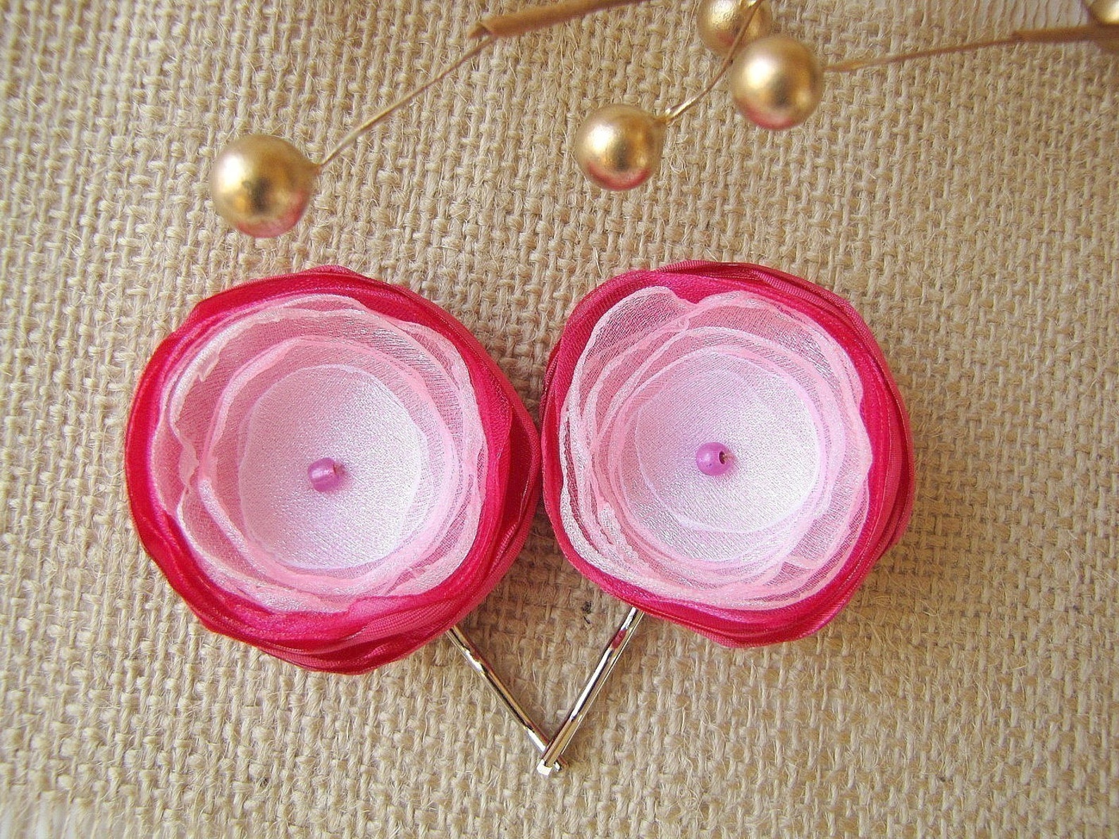 Hair Pins Bobby Pins With Satin and Organza Flowers Fabric Etsy