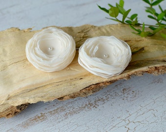 Fabric flower hair pins – Soft floral hair accessories, Bridal, Boho, Everyday wear (set of 2 pcs) - CREAM IVORY