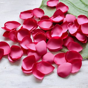 Satin leaf appliques, rose petals, fabric embellishment, fabric petals, wedding scatter petals, silk petals bulk 50pcs FUCHSIA PINK SATIN image 1