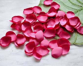 Satijn blad appliques, rozenblaadjes, stof versiering, stof bloemblaadjes, bruiloft scatter bloemblaadjes, zijde bloemblaadjes bulk (50st)-FUCHSIA roze satijn