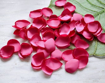 Appliques de feuille de satin, de pétales de rose, embellissement de tissu, pétales de tissus, des pétales de dispersion mariage, pétales de soie en vrac (50pcs)-SATIN rose FUCHSIA