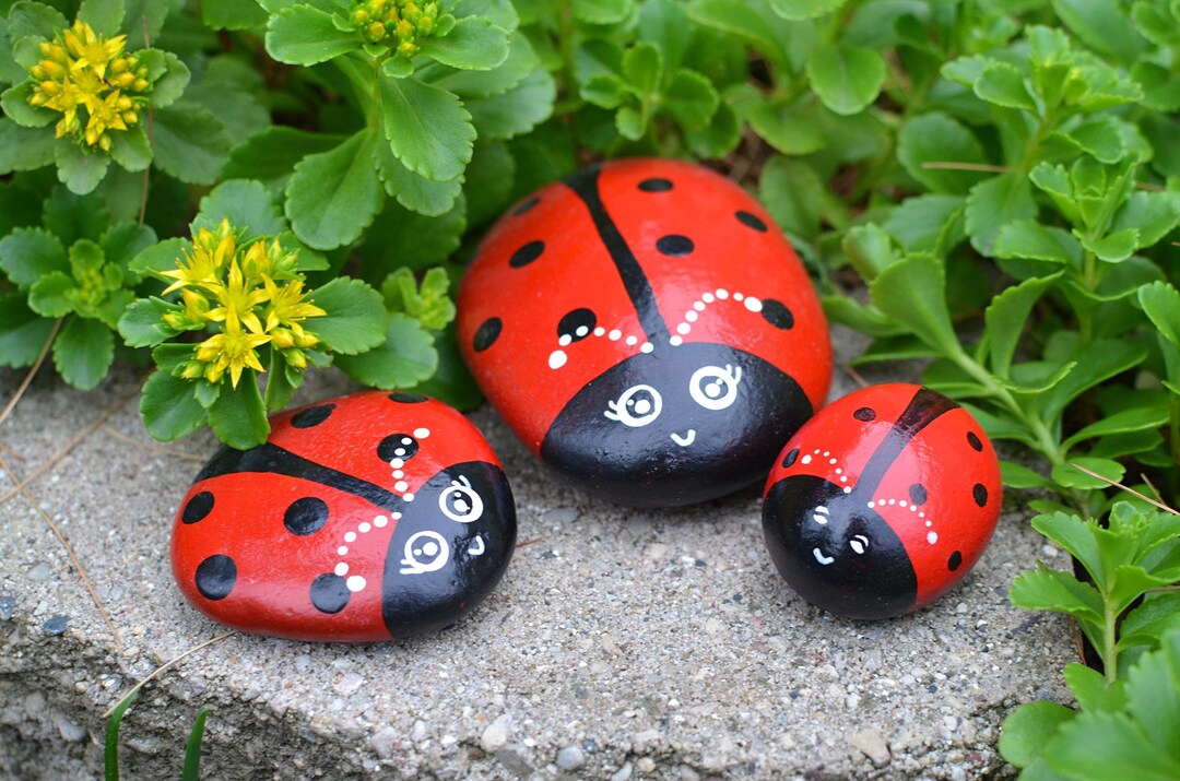 Spring Painted Ladybug Rocks Hand Painted Ladybug Rocks, Garden Decor, Outdoor Ladybug Stones ...
