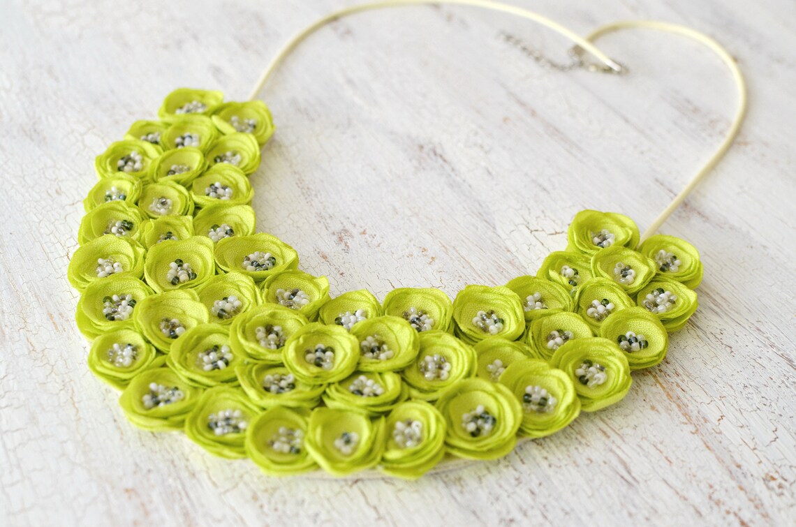 Fabric flower necklace silk bib necklace statement necklace Etsy