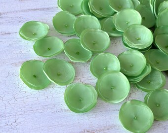 Satin and organza flower appliques, handmade fabric embellishments for crafts (15 pcs) - SPRING GREEN BLOSSOMS