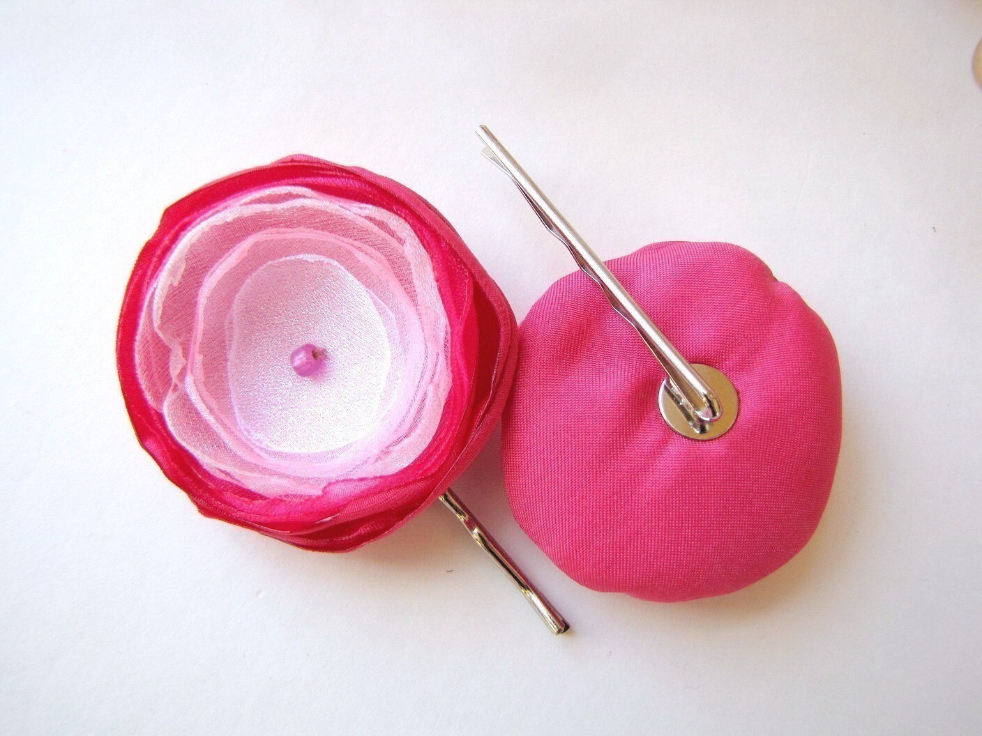 Hair Pins Bobby Pins With Satin and Organza Flowers Fabric Etsy